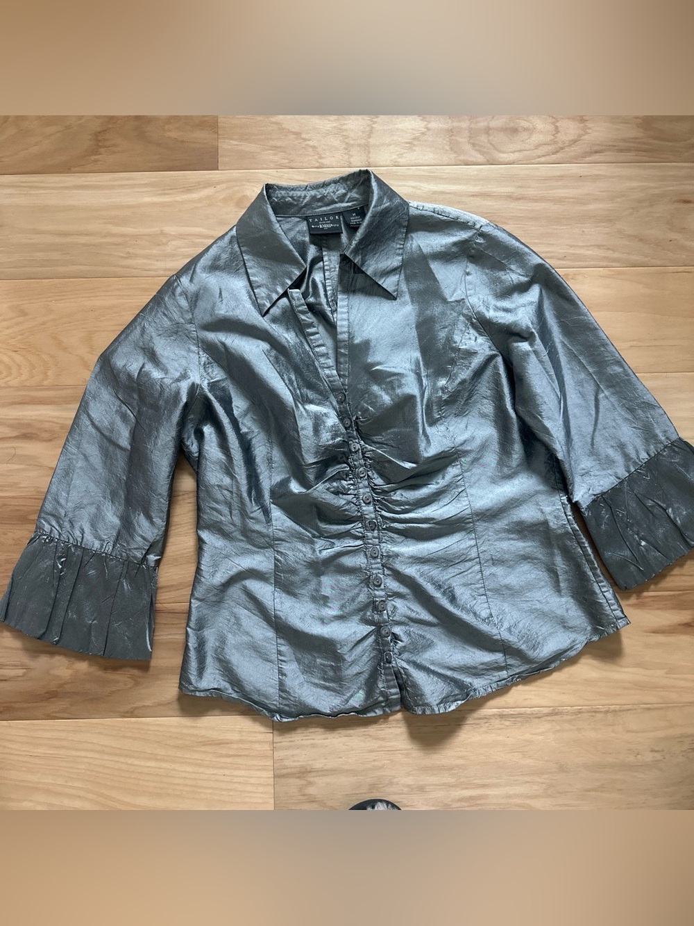 Vintage Tailor B. Moss Metallic Ruched Button-Front Shirt - Silver